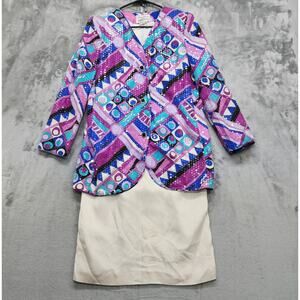 Vintage 80s Rickie Freeman Teri Jon Skirt Suit Size 12 Silk Sequin Jacket Pencil